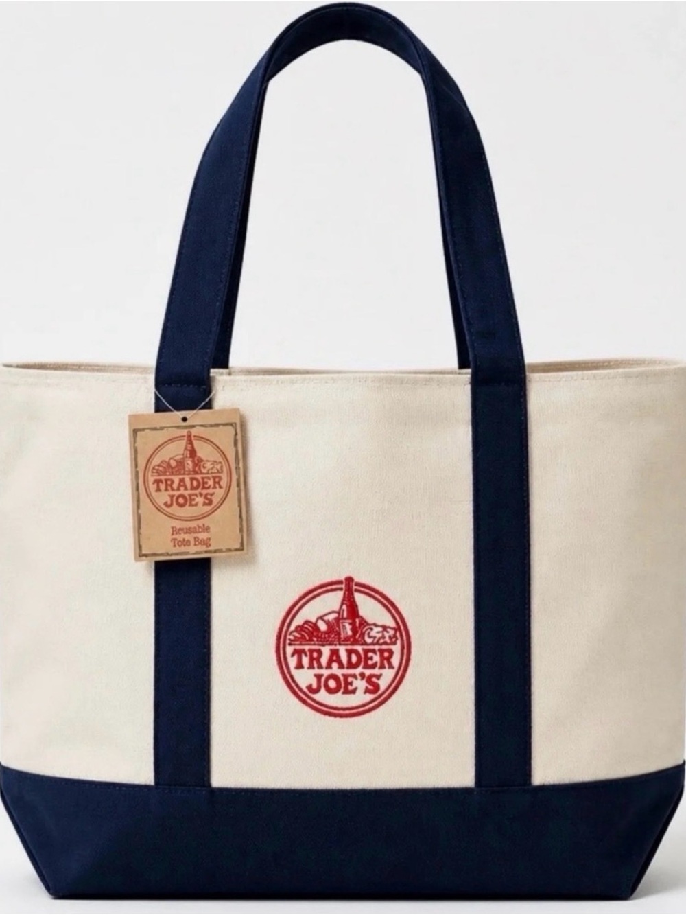 Trader Joe's Navy and Cream Canvas Shopper Tote